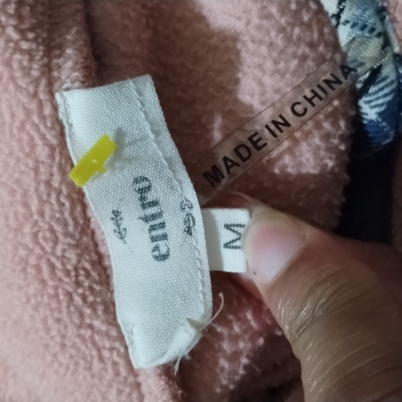 Entro Peach Fleece Pullover Sweater with Green Plaid Accents Cabincore Size M - Picture 15 of 16